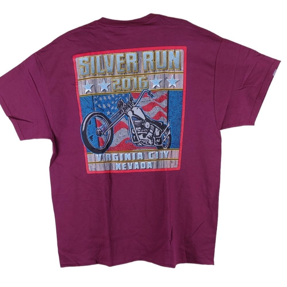 Silver Run 2016 graphic motorcycle tee shirt Virginia City American flag size XL